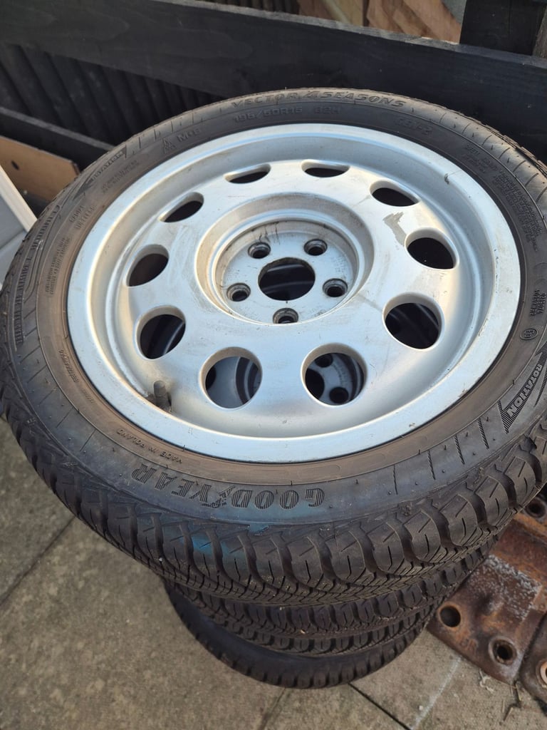 4 x audi a3 pepperpot alloys with good year tyres see pics