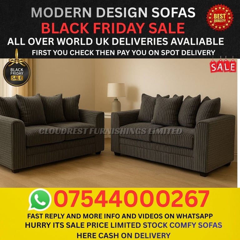 image for Brand New Corner & 3+2 Sofas – Stylish, Comfortable & Free Fast Delivery