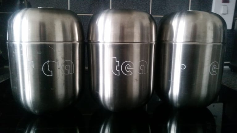 image for Stainless Steel Tea, Coffee and Sugar Canisters