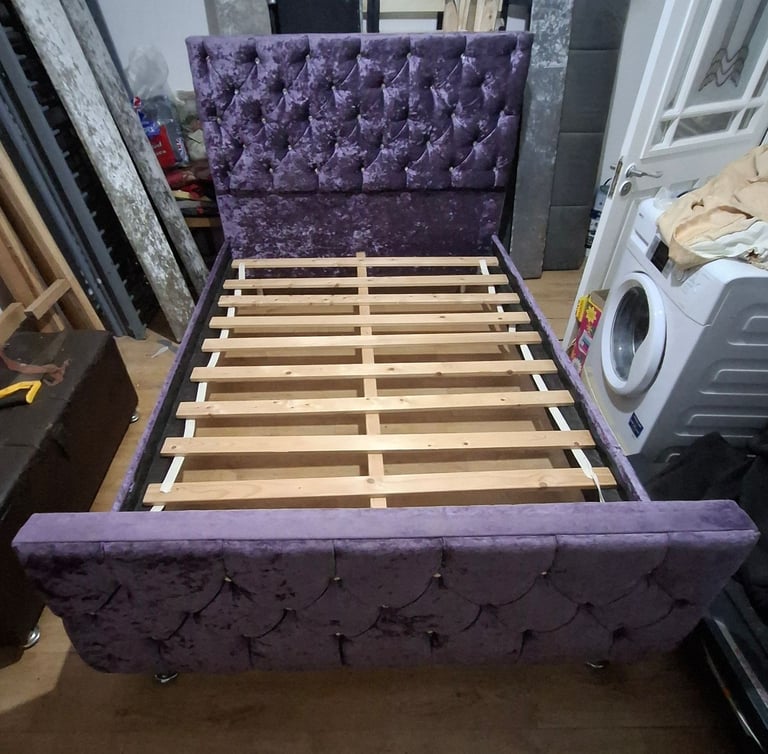 image for Double Velvet Diamantè Bed Frame [£80] (SAME DAY DELIVERY AVAILABLE)