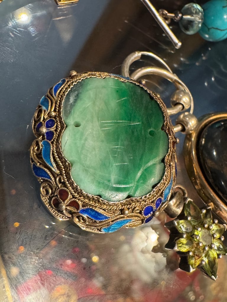 image for Nephrite jade 925 stamped enamel 