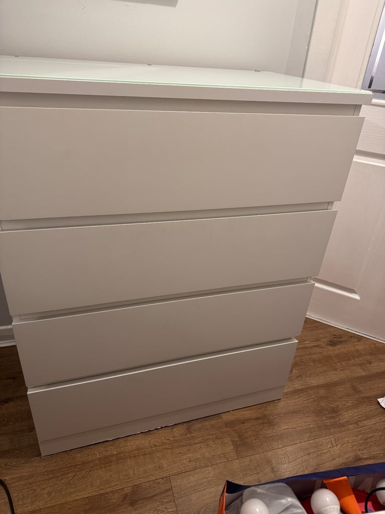 image for IKEA Malm 4 drawers with clear glass top 