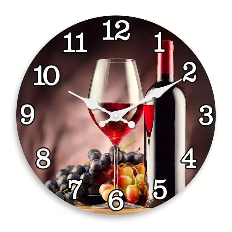 WINE O CLOCK WINE BOTTLE & GRAPES VINTAGE RETRO BAR CAFE HOME WALL CLOCK 30CM