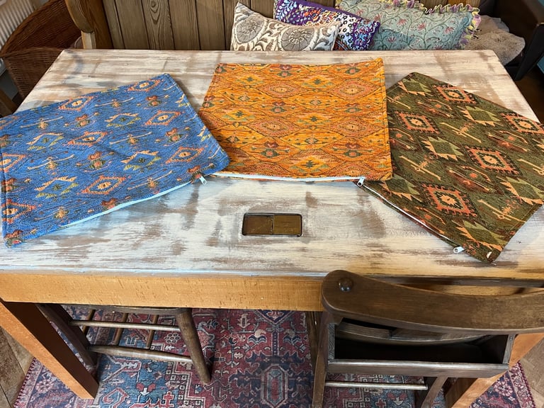 image for SET OF 3 NEW KILIM STYLE WOVEN VELOR TAPESTRY FABRIC CUSHION COVERS 16.5 INCHES 