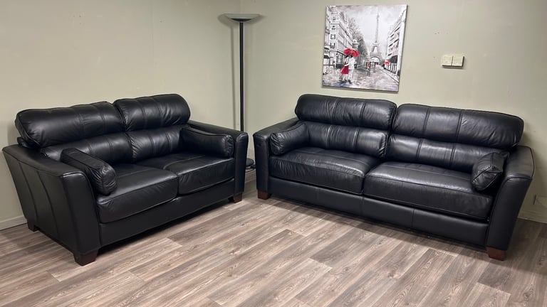 Black leather sofas 3&2