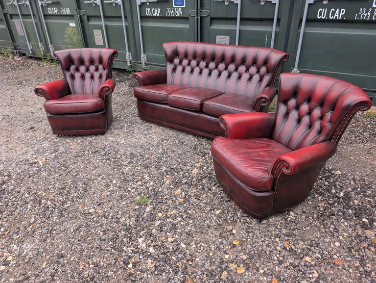 image for Leather chesterfield 3 seater sofa armchairs delivery cottage country style suite 
