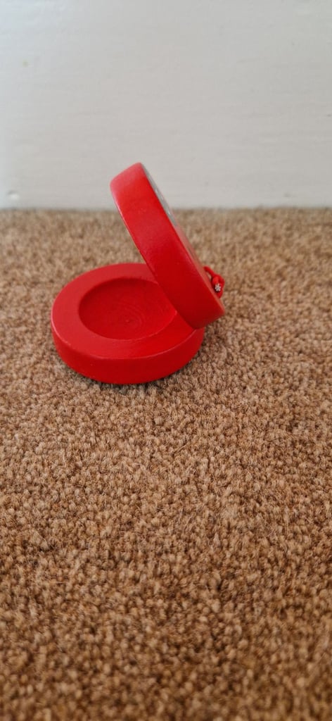 WOODEN CASTANET, LADYBIRD DESIGN. EXCELLENT CONDITION.