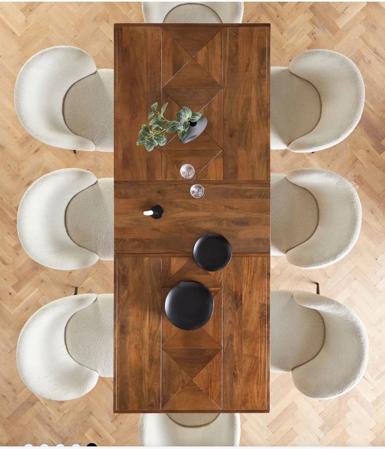 Extendable Mango wood dining table sits 6 to 10 people  