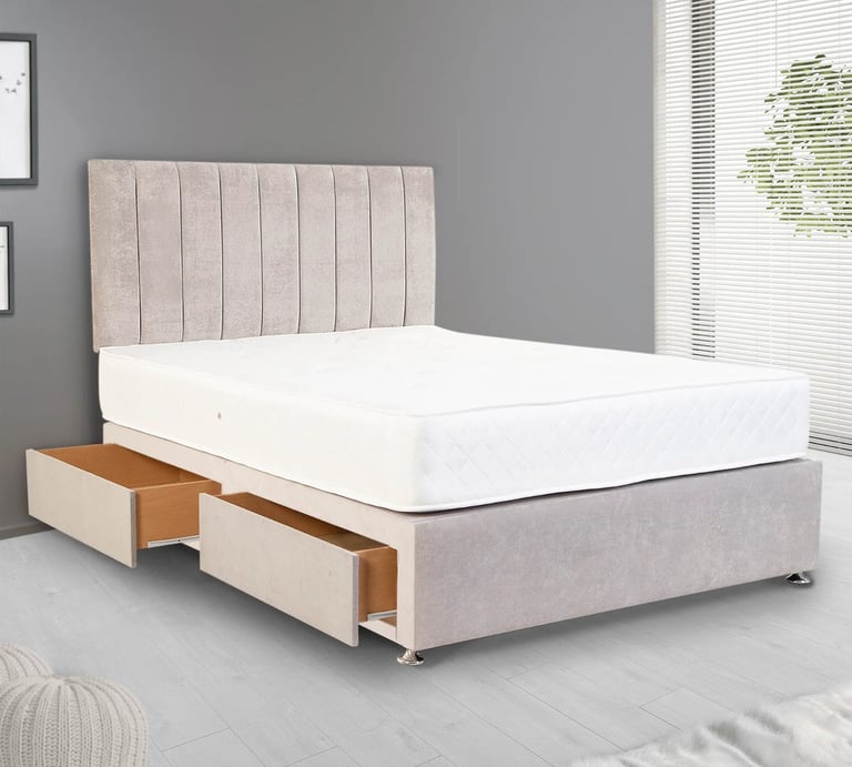 Divan 4ft6 Double bed base + Luxury Headboard & Comfy Mattress -- Order Now -- COD