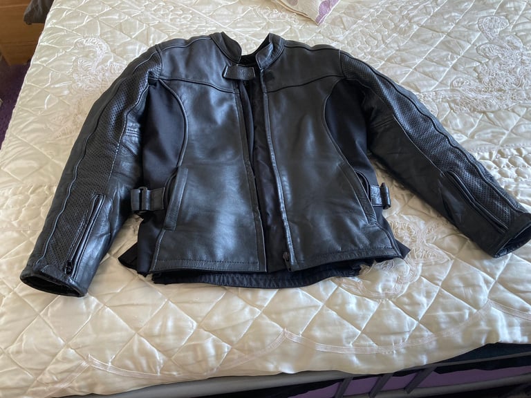 Leather biker jacket and trousers 