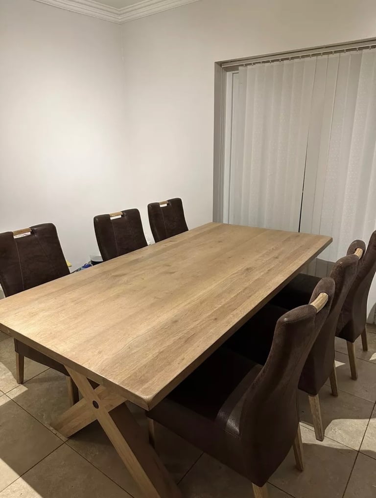 image for Solid Oak Dining Table and 6 Leather Chairs