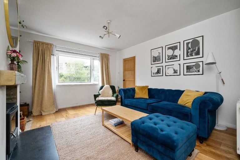 Habitat 3 Seater Blue Velvet Sofa with Matching Pouffe