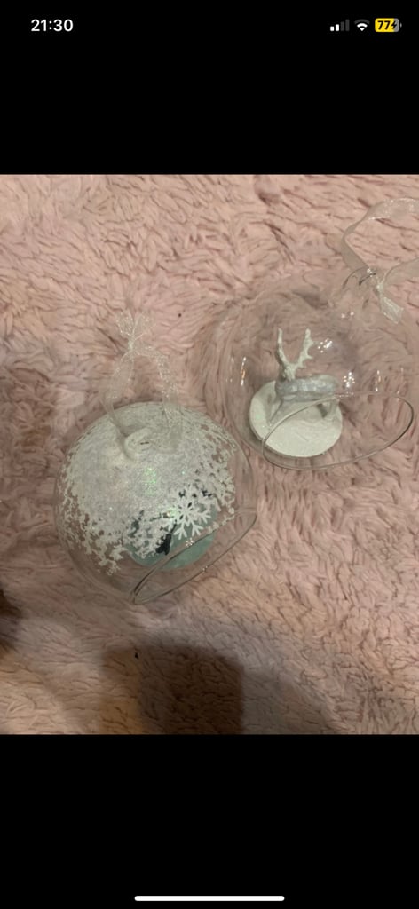 SET OF 2 LARGE GLASS CHRISTMAS TREE BAUBLES WITH OPEN FRONTS