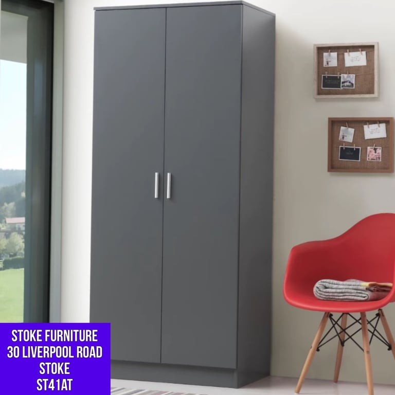 image for GREY WARDROBE READY ASSEMBLED £99. 