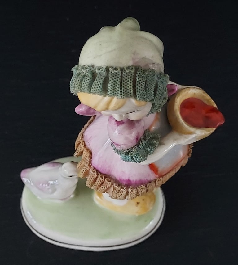 Vintage Ceramic Girl with Duck Figurine 13 cm Tall