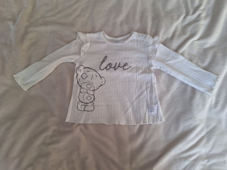 White Tatty Teddy Long Sleeved Top And Trousers Set Tesco Size 9-12 Months 