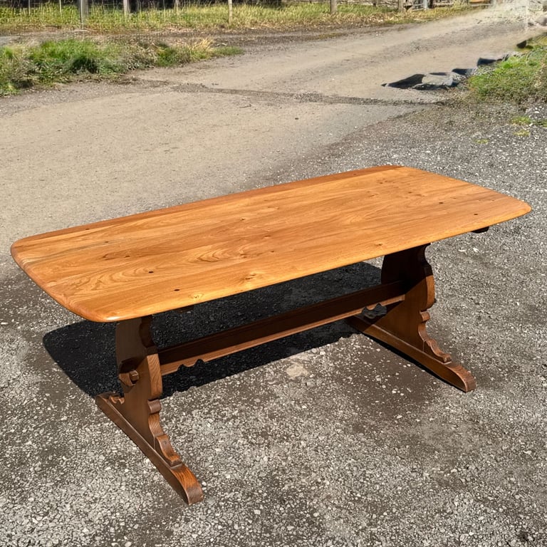Large Ercol Dining Table Vintage Stripped Top Golden Dawn Frame Refectory 757