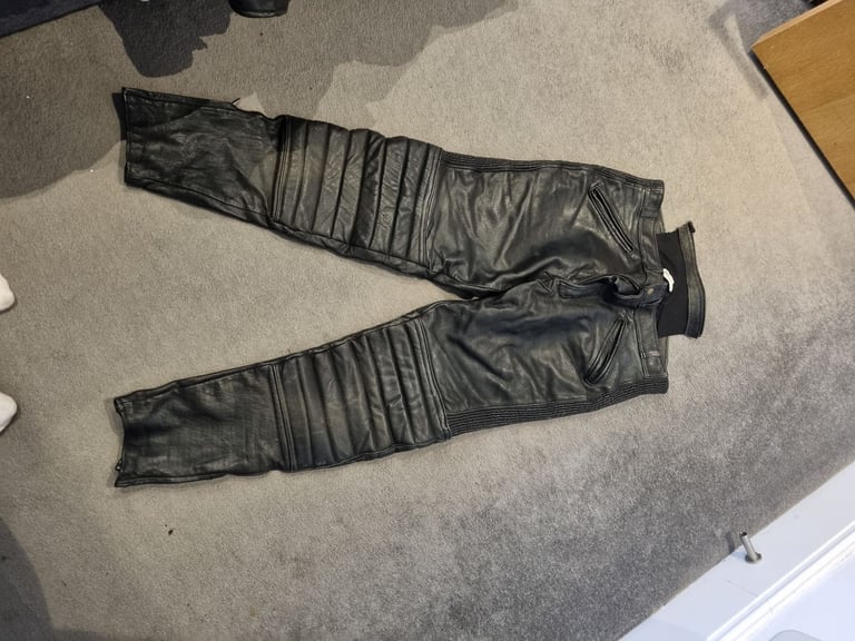 Leather biker jacket and trousers
