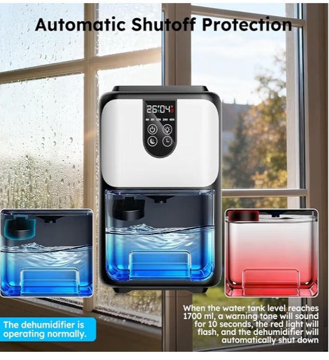 image for Quiet 1.8L Dehumidifier with 7-Color Lights, Auto Shut-Off & 48H Timer.