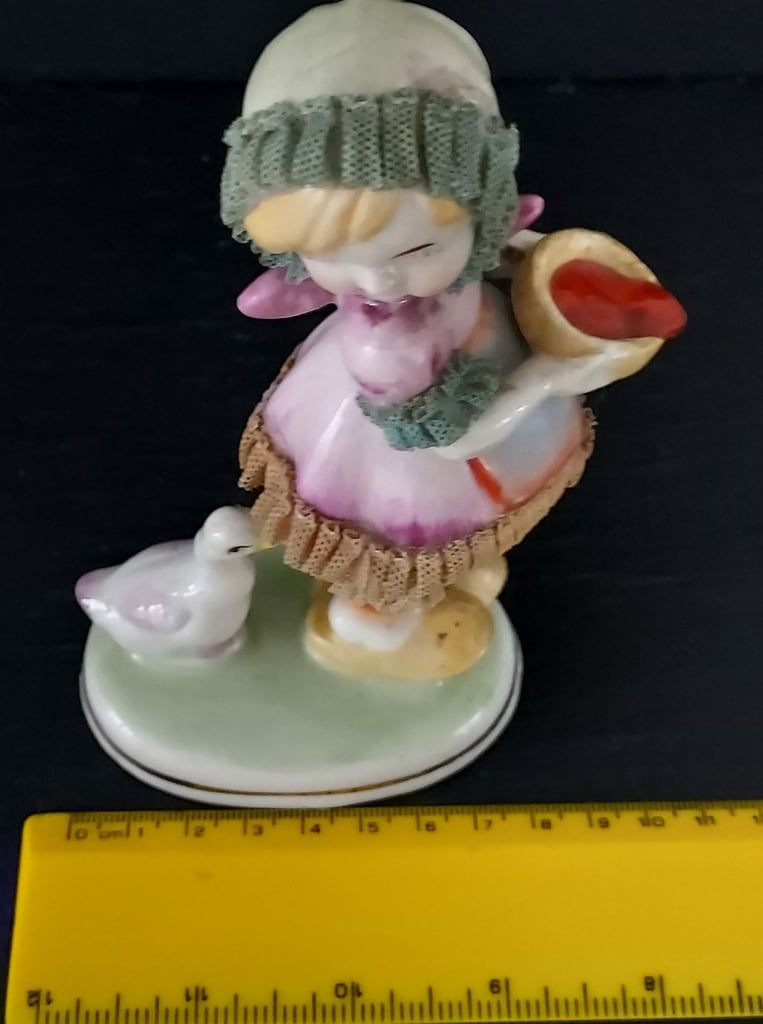 Vintage Ceramic Girl with Duck Figurine 13 cm Tall