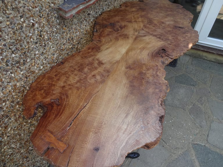 LIVE EDGE TABLE ~ SLAB OF BURR WALNUT ON A DOUBLE TRIPOD BASE ~ 