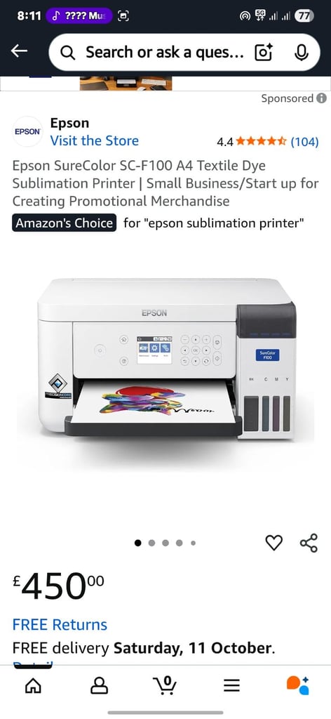 image for Epson SC F100 Sublimation Printer