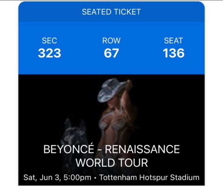 1 ticket for Beyonce (Saturday June 3 - seating)