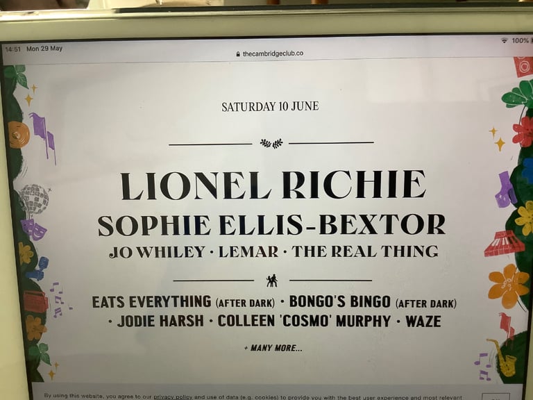 Lionel Richie / Sophie Ellis Bextor in Cambridge 10th June