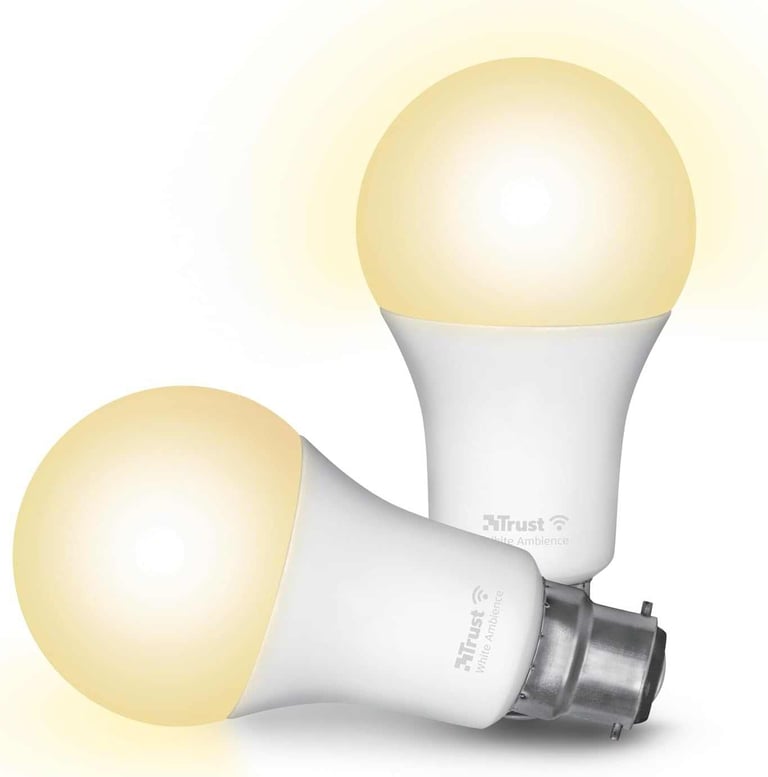 Trust Smart Bulb 2 Pack Dimmable LED Tunable White 9W 2.4GHz WiFi Alexa & Google Home Compatible