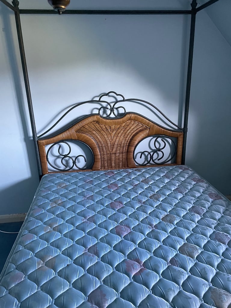 image for Double bed with metal and cane  frame 