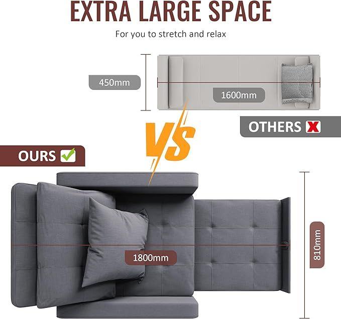 New Grey Single Sofa Bed, 3-in-1 Pull Out Convertible Sleeper Chair Bed RRP £265 Our Price £198