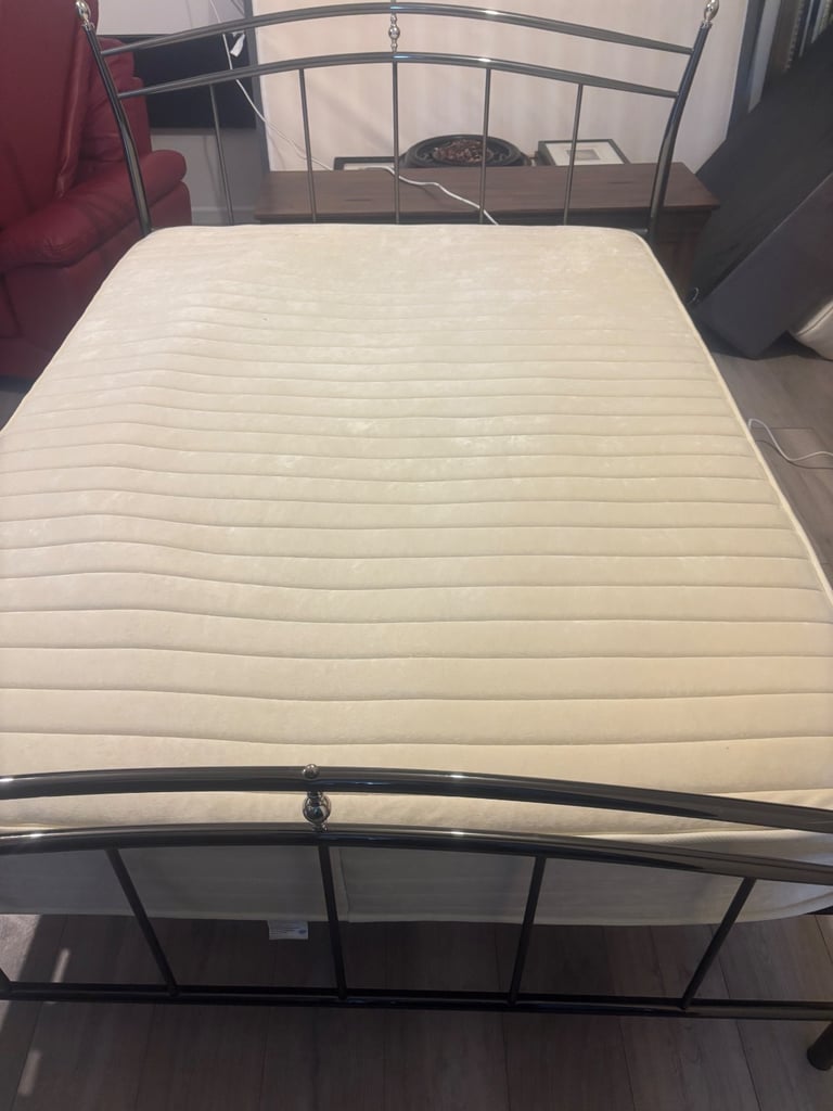 image for King size metal bed frame and mattress