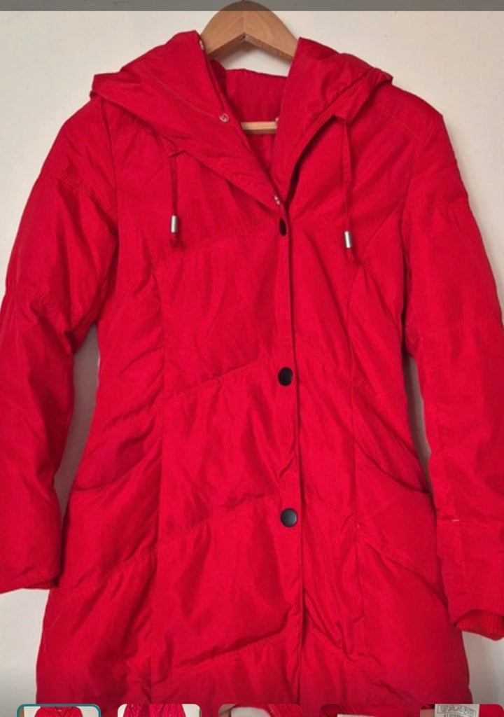 image for Raspberry red coat with a hood - size XS / S lovely condition 