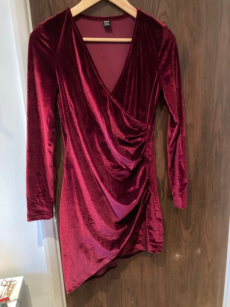 image for Burgundy wrap front dress - UK 8 - SMALL