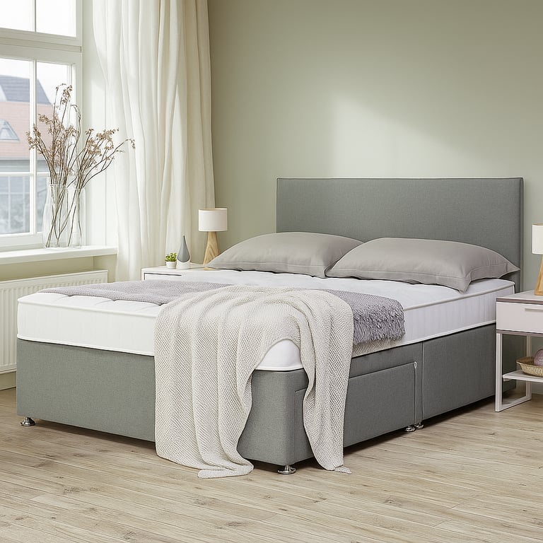 image for Luxury Divan Bed with Storage Mattress Headboard in Sizes Single Double King Size