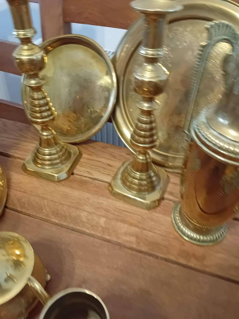 Brass candlesticks Boots Vases lots more Etc