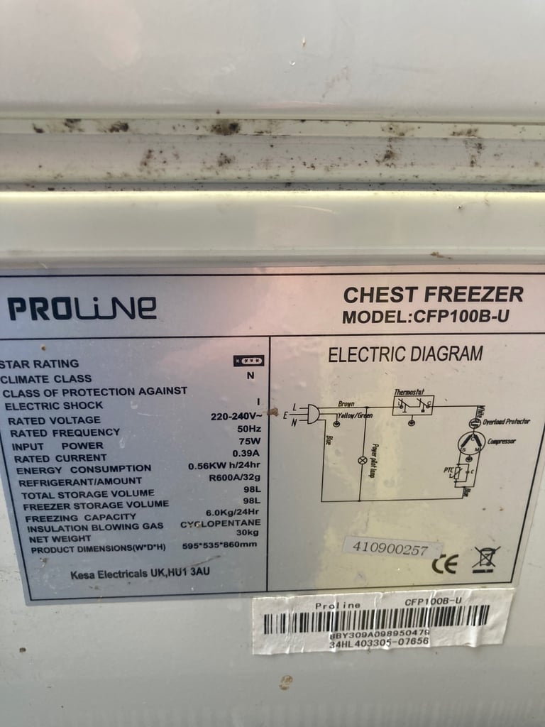 Proline freezer model CFP100B-U