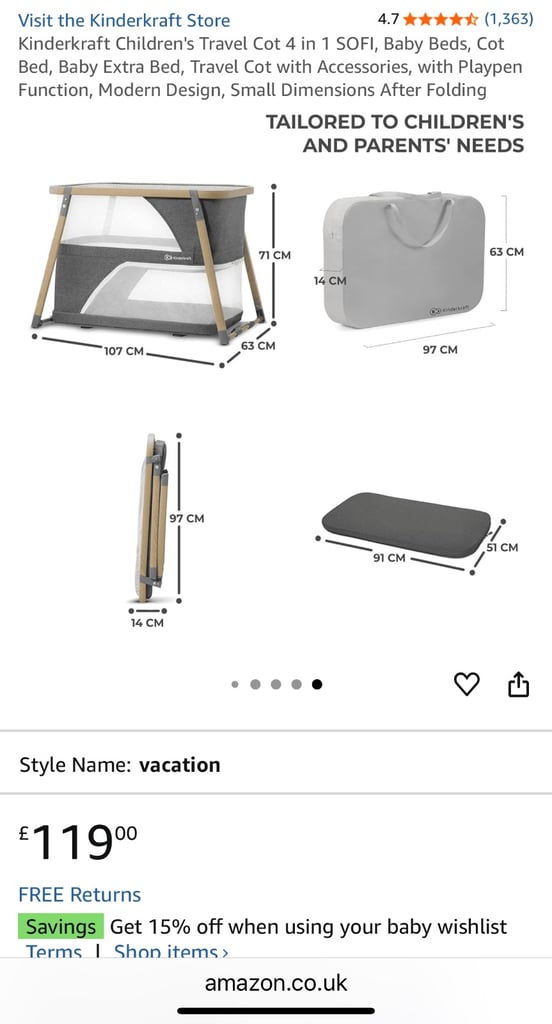 Kinderkraft travel cot / next to me crib 