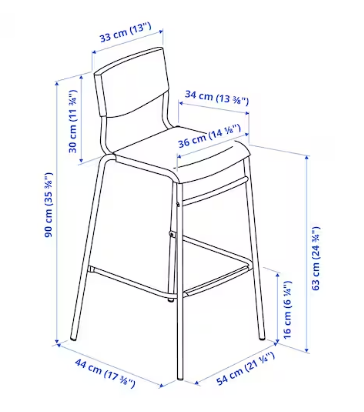 image for IKEA STIG Bar stool with backrest, black/grey, 63 cm