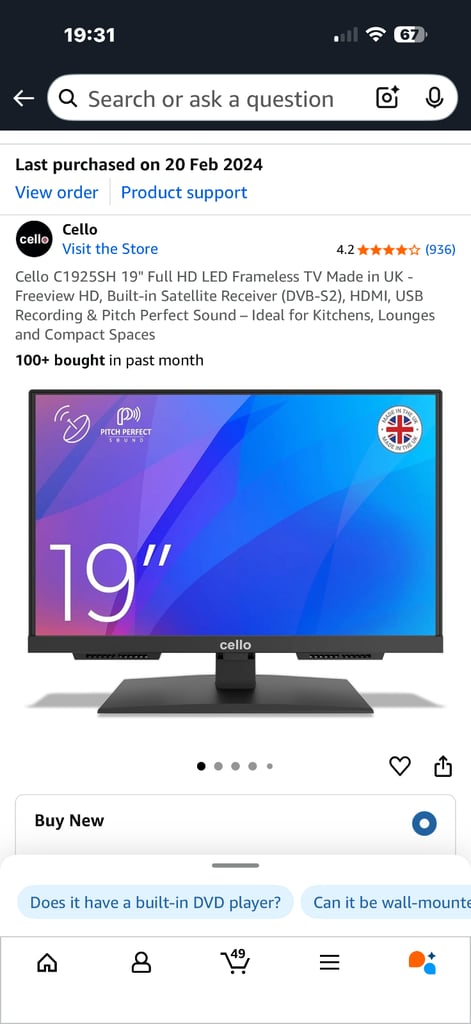 Cello 19" LED TV FREEVIEW