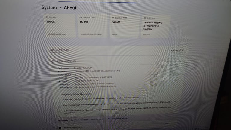 FUJITSU ESPRIMO 4 th GEN i 5 PC