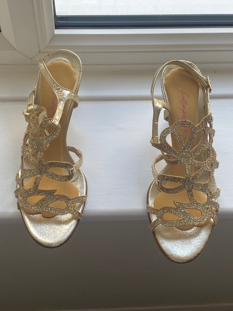 image for Foot Petals Women’s Gold/Sequin/Sparkly Heels,ankle strap,39 UK 6,Superb Condition