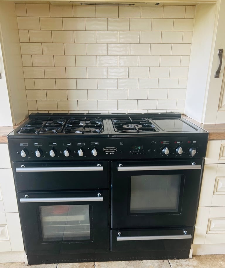 image for Rangemaster Toledo 110 Dual Fuel Range Cooker – Black/Silver Trim