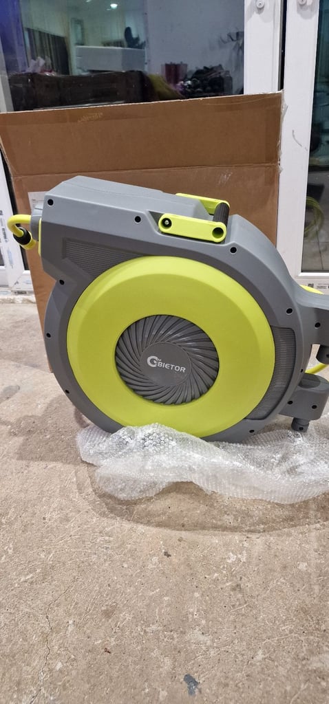 image for  Retractable Garden Hose Reel Wall Mounted, Heavy Duty Water Hose Reel 40m+2m, with 9 Pattern Hose 