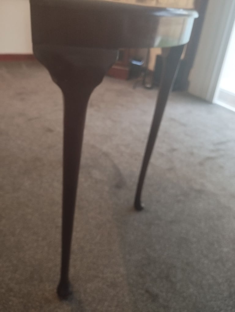 Vintage Demi Lune Half Moon Table in Dark Solid Wood 