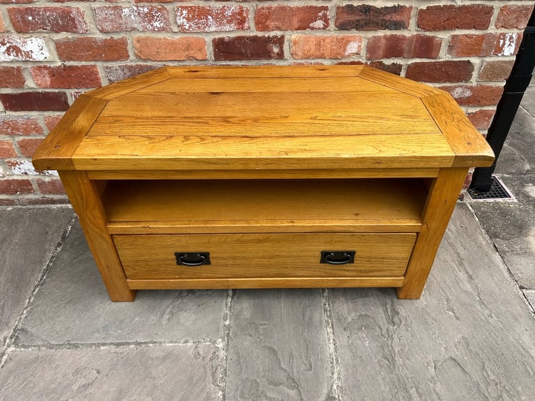 Rustic Solid Oak Corner TV Stand - Good Condition 