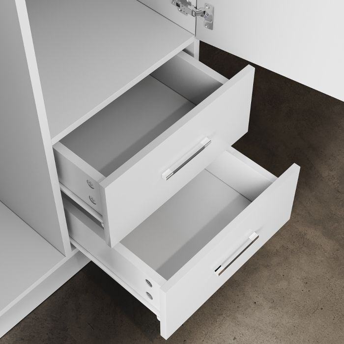 New 2 Drawers 2 Doors White Free- Standing Wardrobe With Large Hanging Space RRP £225 Our Price £185