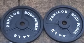 2 x 20kg Body Power Olympic metal weight plates 