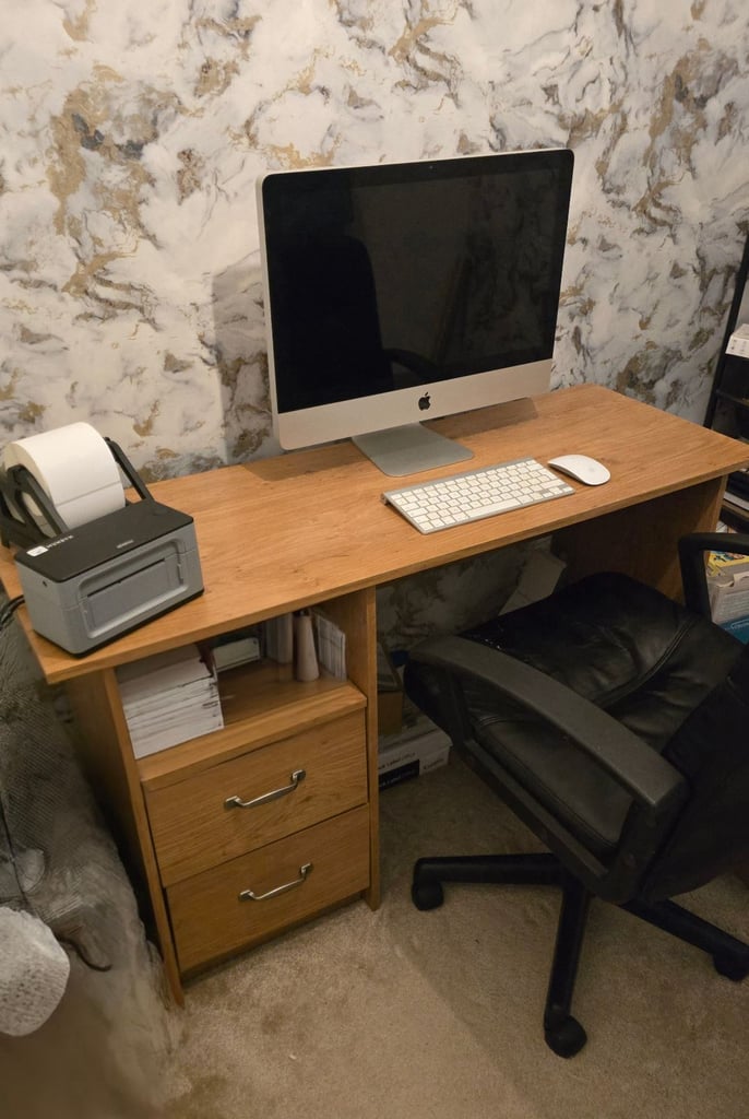 image for Oak Effect Office Desk with Drawers – 120cm x 45cm Home Office / Study  Delivery/Assembly Available