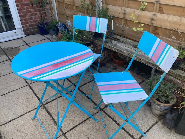 image for Vintage Metal Garden Patio Bistro Cafe Table & Chairs
